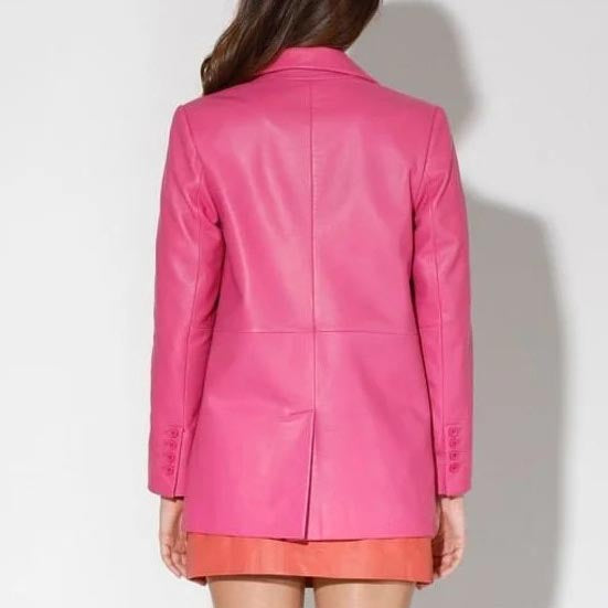 Blazer en cuir rose pour femme