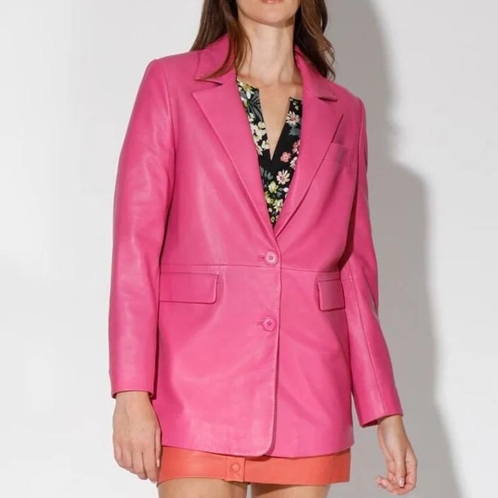 Blazer en cuir rose pour femme