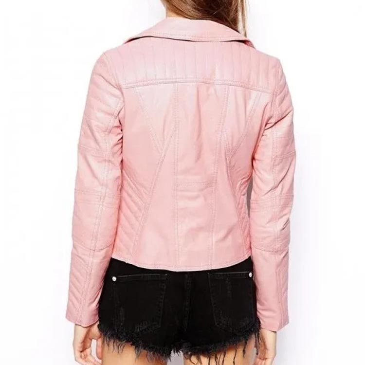 Veste de moto en cuir rose pour femme