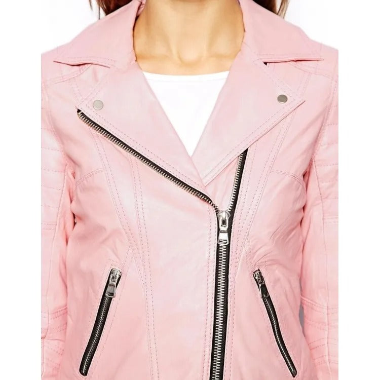 Veste de moto en cuir rose pour femme