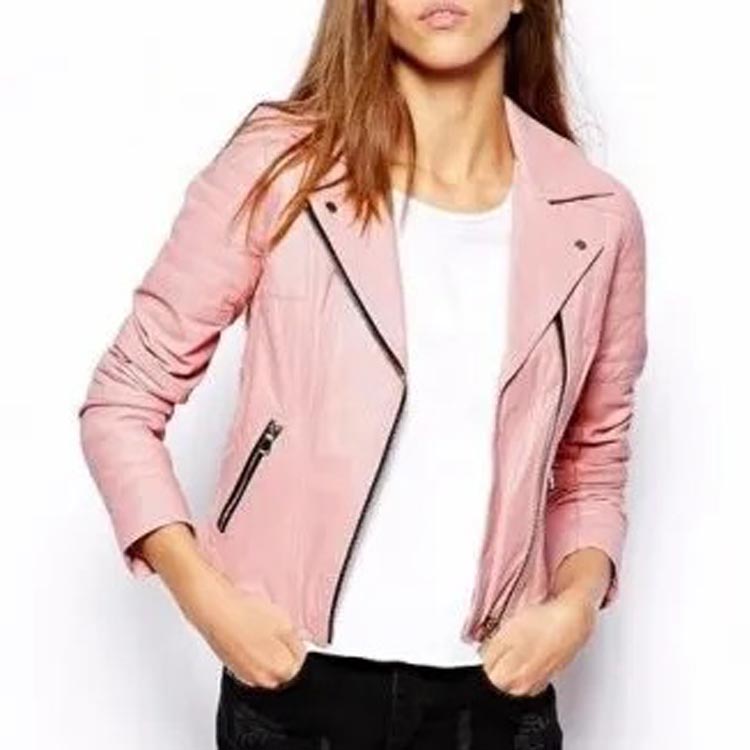 Veste de moto en cuir rose pour femme