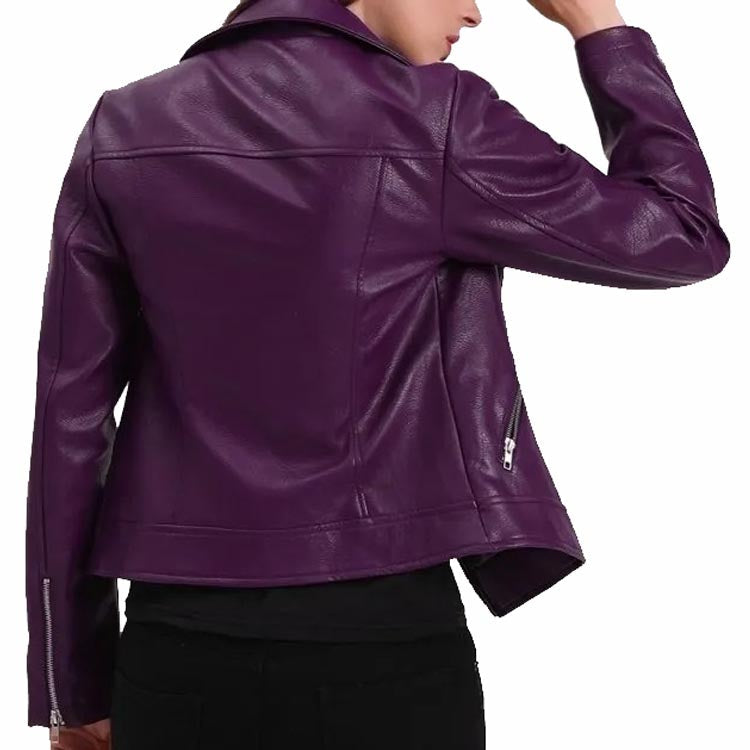 Veste motard en cuir violet pour femme