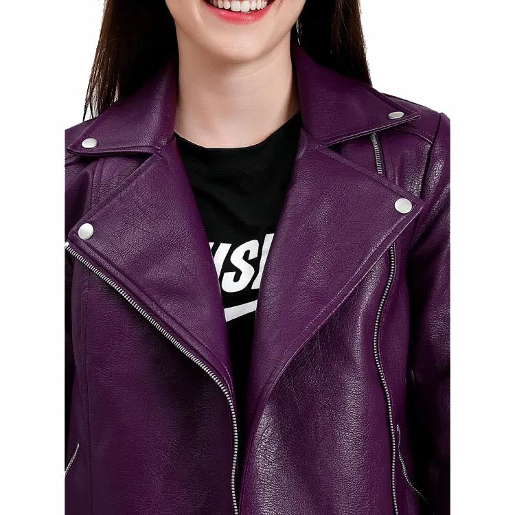 Veste motard en cuir violet pour femme