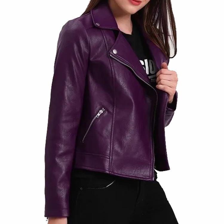 Veste motard en cuir violet pour femme