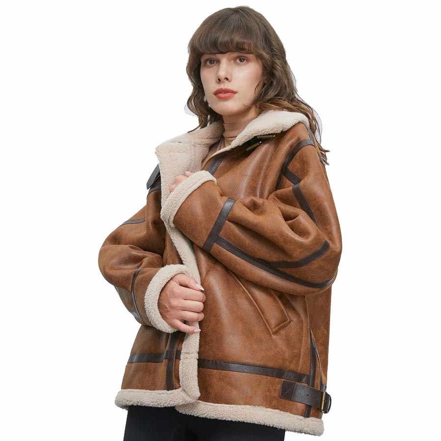 Women's B3 RAF Aviator Sheepskin Sherpa Fur Leather Jacket