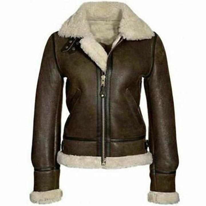 Women's RAF Aviator Sheepskin Shearling Bomber Jacket