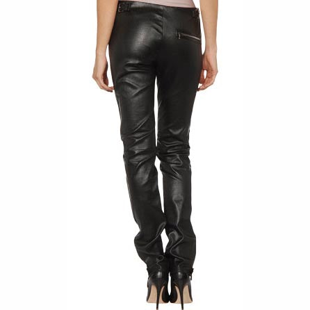 Pantalon en cuir coupe droite et skinny pour femme