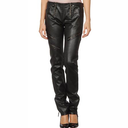 Pantalon en cuir coupe droite et skinny pour femme