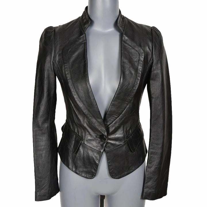 Veste blazer en cuir d'agneau véritable souple pour femme