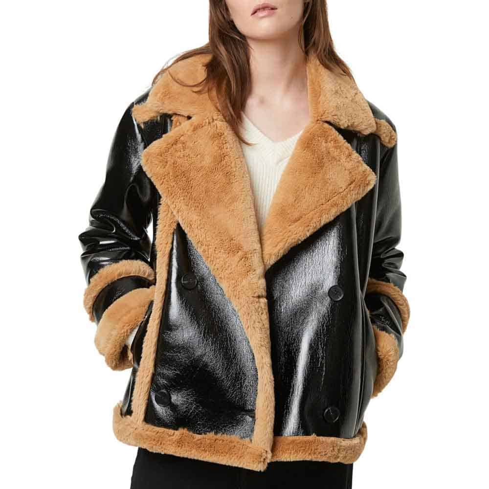 Veste en cuir véritable et fourrure pour femme