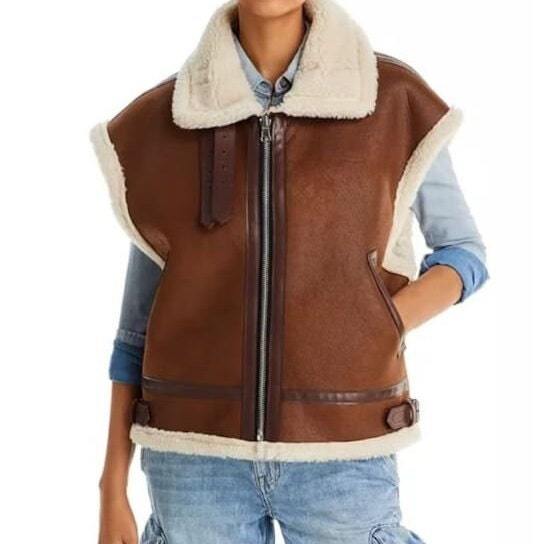 Gilet aviateur en cuir de mouton B3 de la Seconde Guerre mondiale pour femme