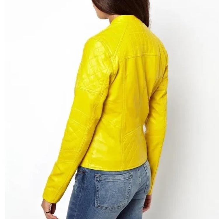 Veste en cuir jaune pour femme