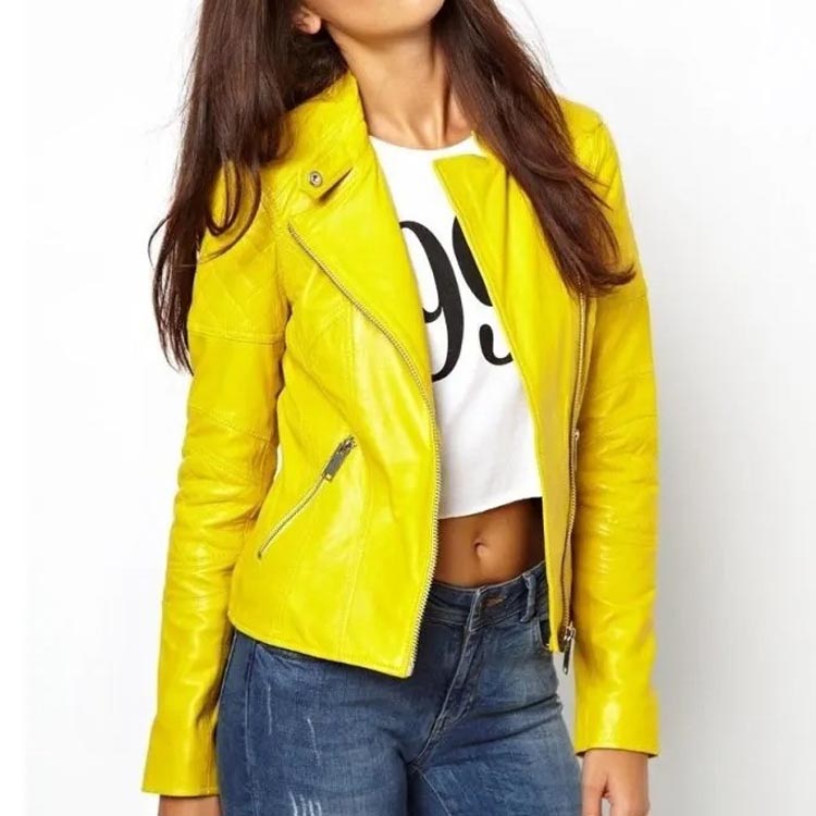 Veste en cuir jaune pour femme