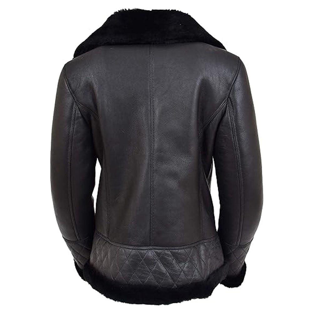 Women's Black Double Face Merino Shearling Aviator Coat