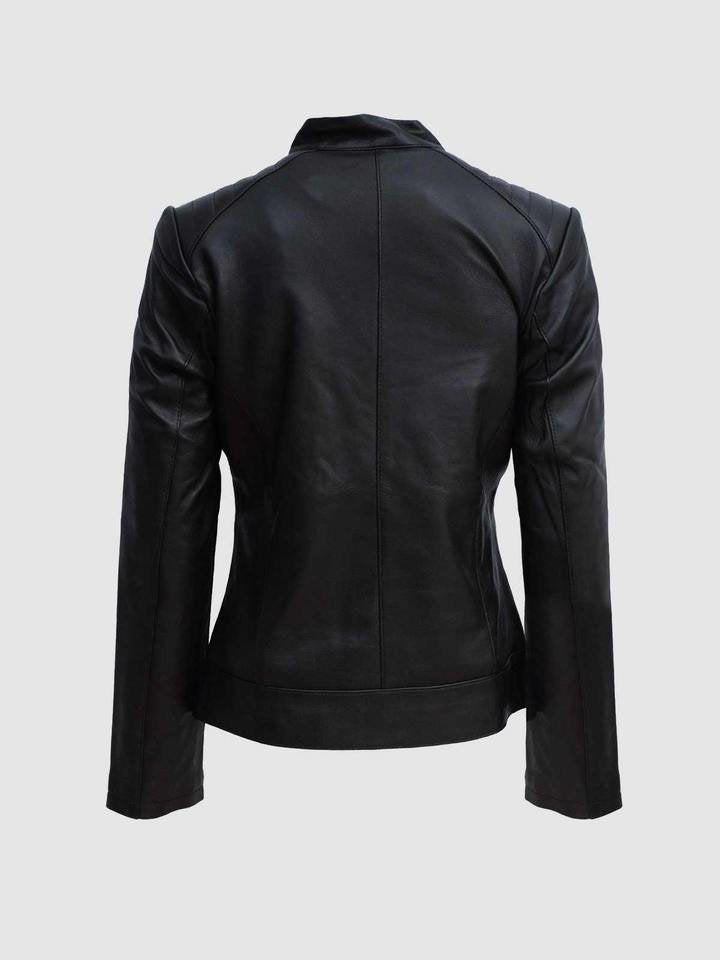 Veste motard noire zippée avec col à lèvres pour femme