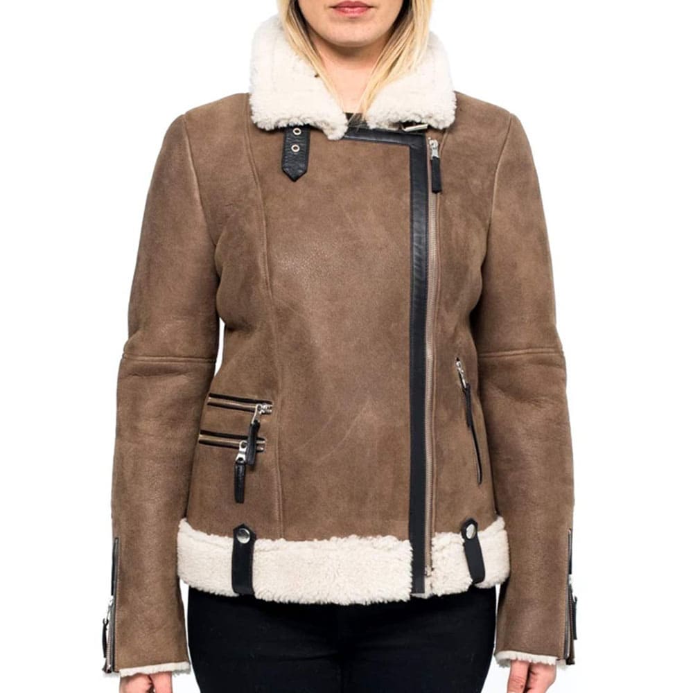 Women's Brown Shearling Aviator Jacket