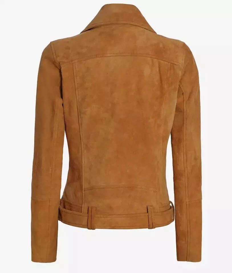 Veste motard en cuir suédé marron pour femme