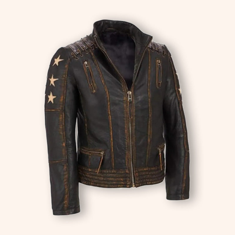 Women's Vintage Distressed Leather Biker Jacket