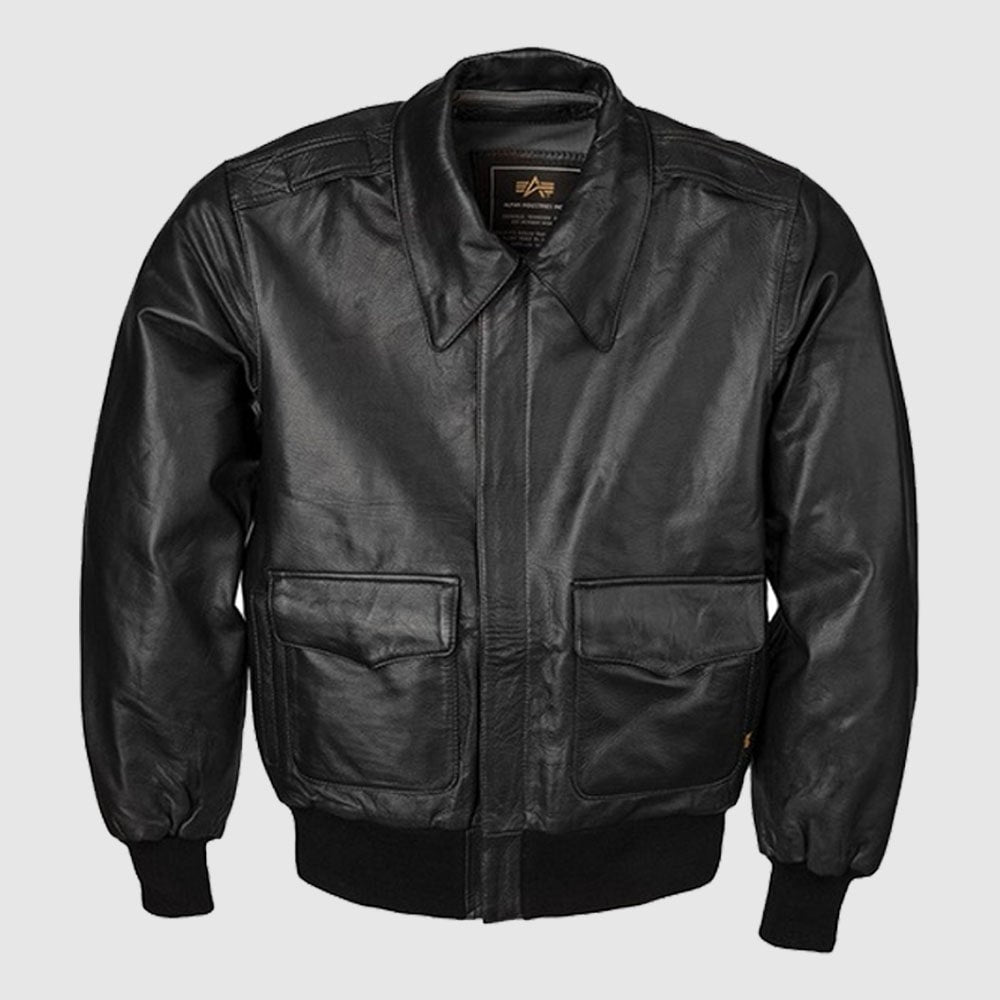 Alpha Moderne A-2 Lederjacke aus Ziegenleder in Schwarz