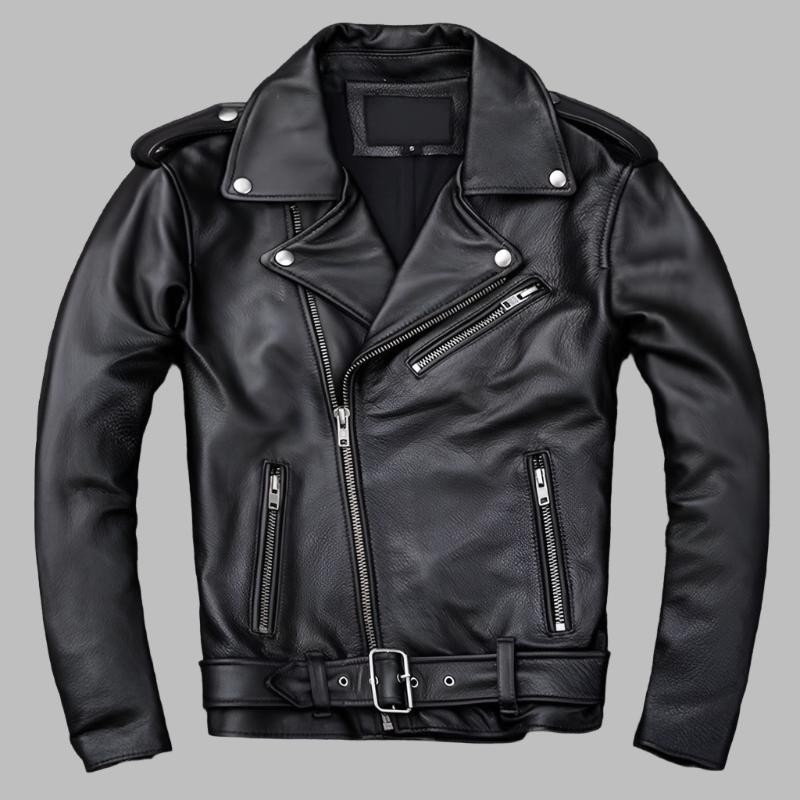 Veste Cafe Racer asymétrique en cuir de vachette véritable