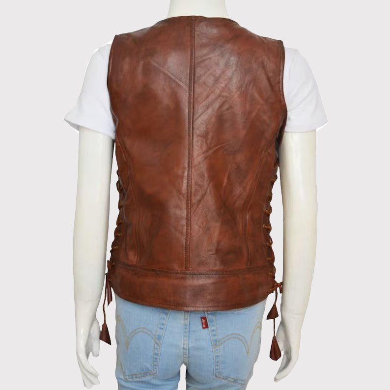 Gilet en cuir marron authentique pour femme