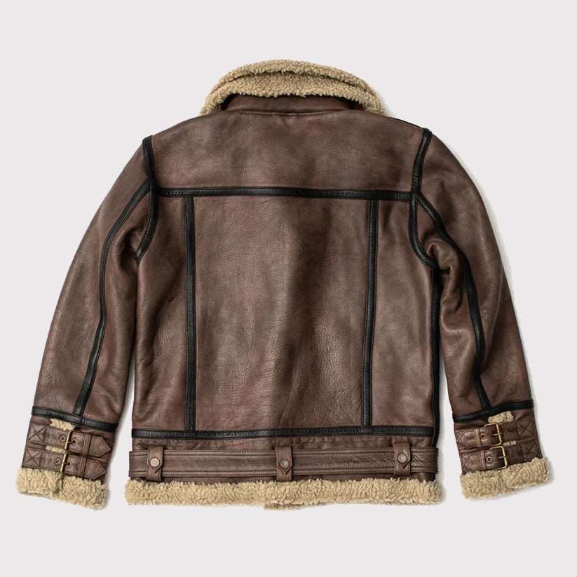 Veste en cuir de mouton retourné marron aviateur pour homme