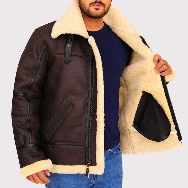 Blouson aviateur en cuir et peau de mouton retournée B3 Bomber