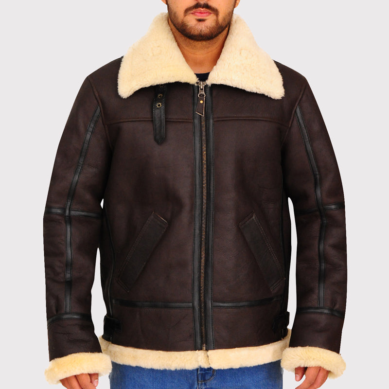 Blouson aviateur en cuir et peau de mouton retournée B3 Bomber