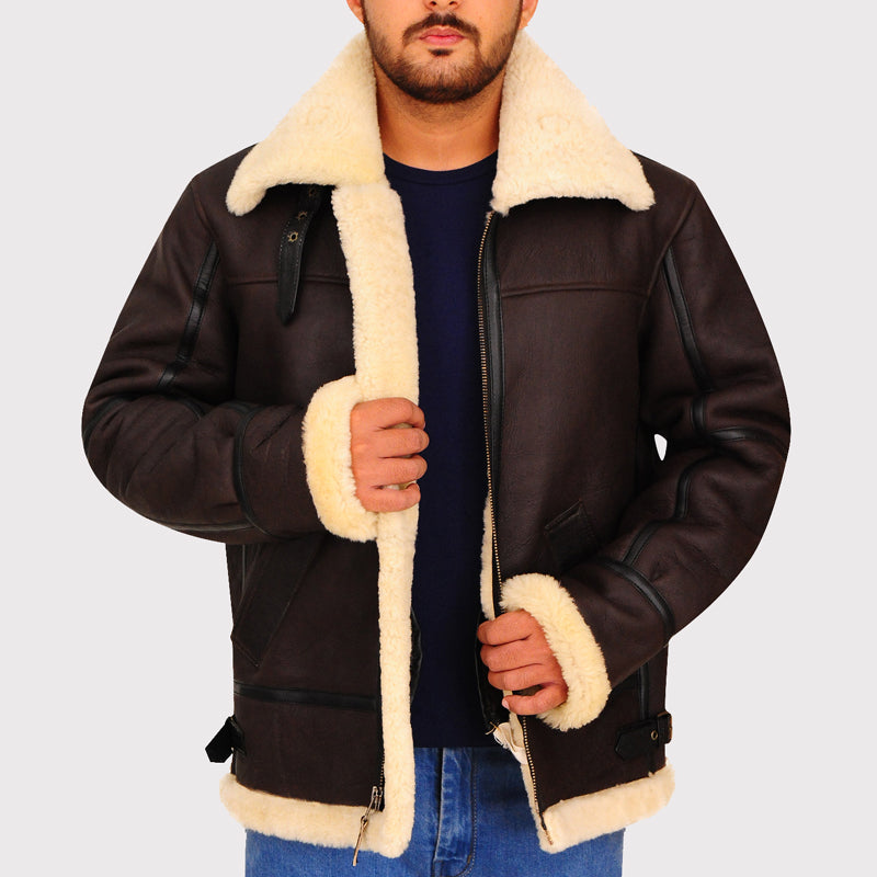 Blouson aviateur en cuir et peau de mouton retournée B3 Bomber