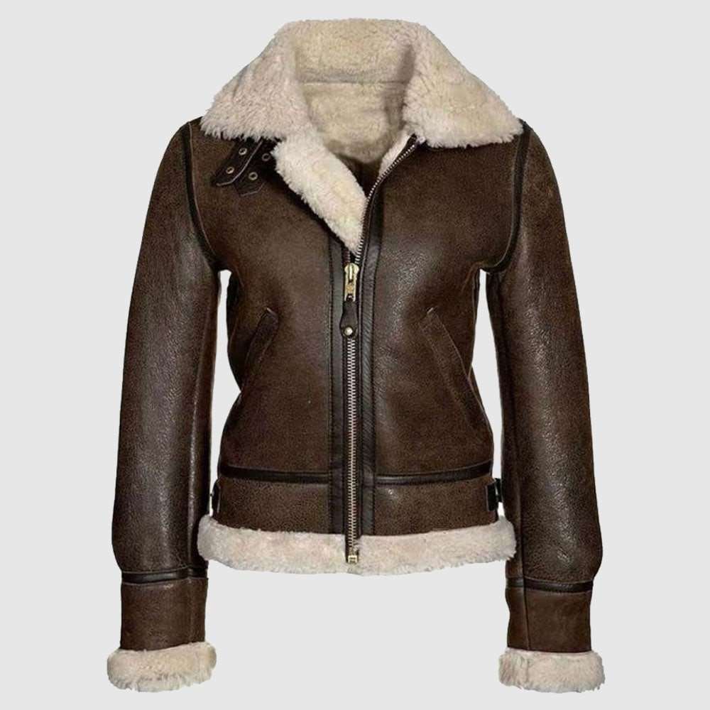 B3 Bomber Distressed Brown Aviator Women's Leather Jacket