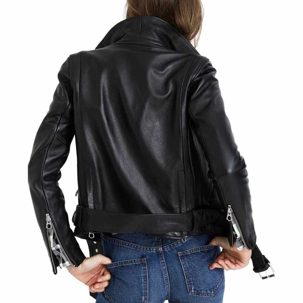 Veste de moto en cuir véritable noir coupe slim pour femme