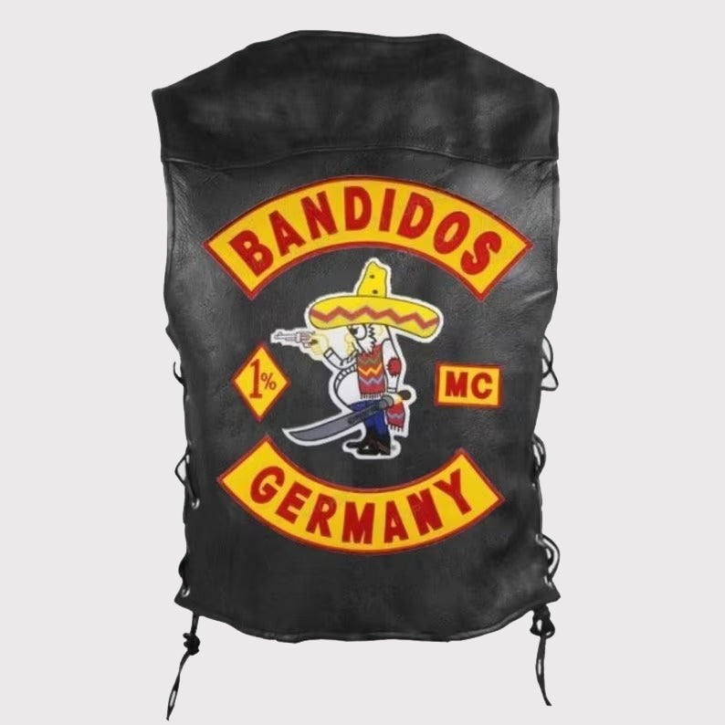 Bandidos Motorrad-Weste aus schwarzem Leder für Herren