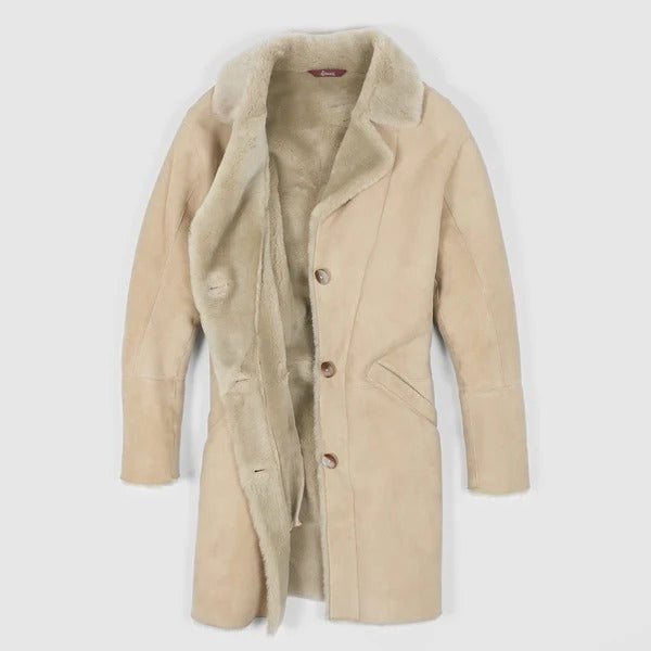 Manteau en peau de mouton beige pour femme