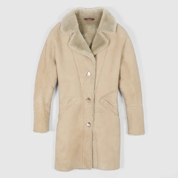 Manteau en peau de mouton beige pour femme