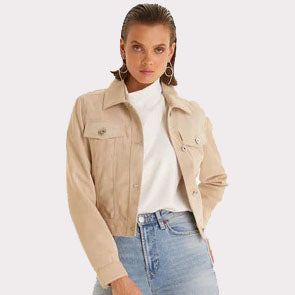 Beige Western-Wildlederjacke für Damen