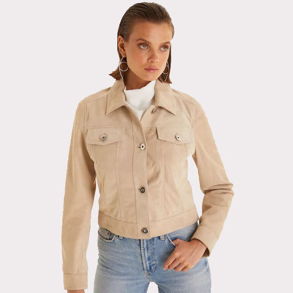 Beige Western-Wildlederjacke für Damen