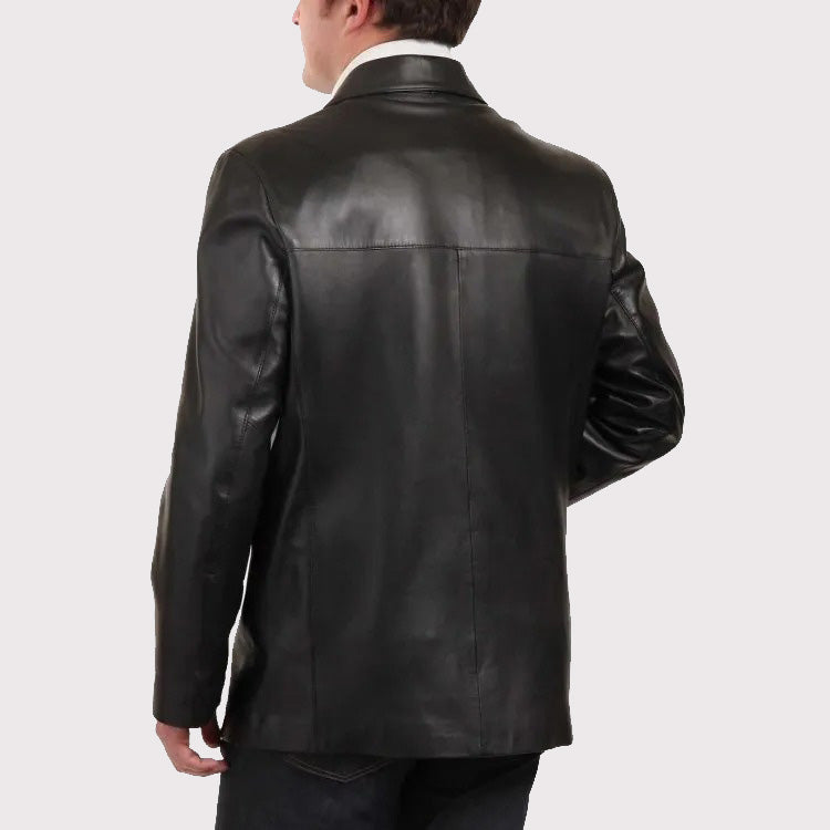 Meilleur manteau blazer en cuir d'agneau noir pour hommes