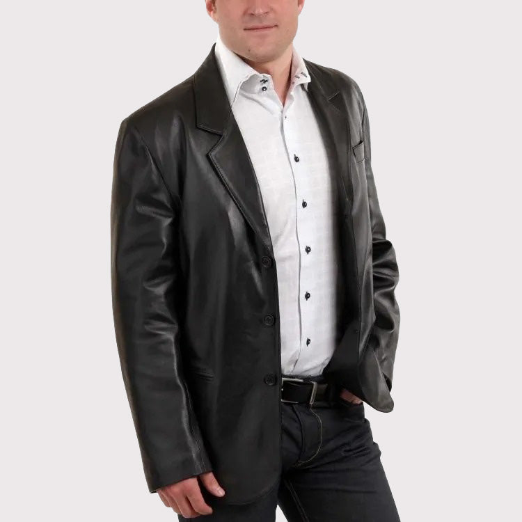 Meilleur manteau blazer en cuir d'agneau noir pour hommes