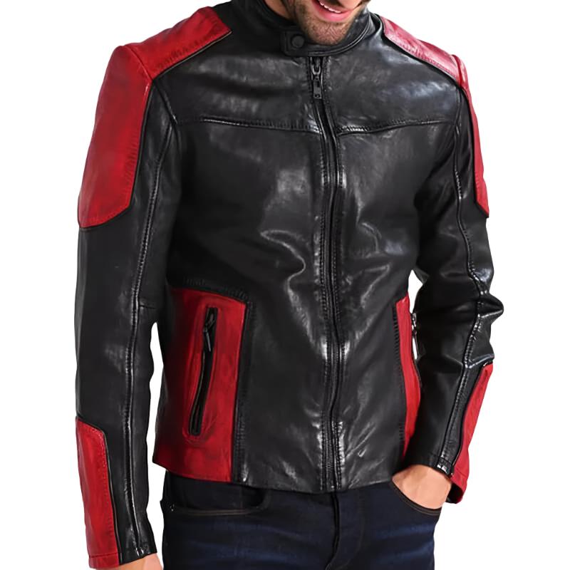 Veste de motard tendance rouge et noire pour homme