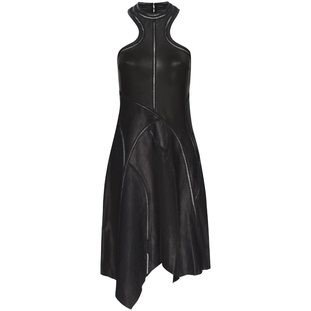 Robe asymétrique en cuir noir pour femme