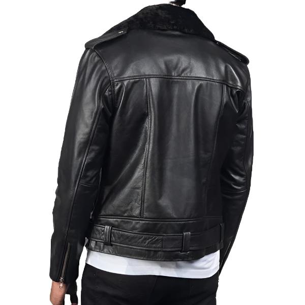 Veste en cuir motard noire