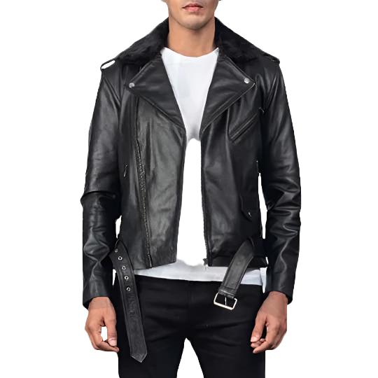 Veste en cuir motard noire