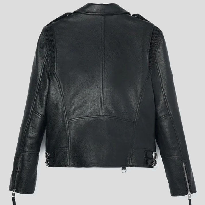 Veste de moto en cuir noir pour homme - Veste de moto en cuir