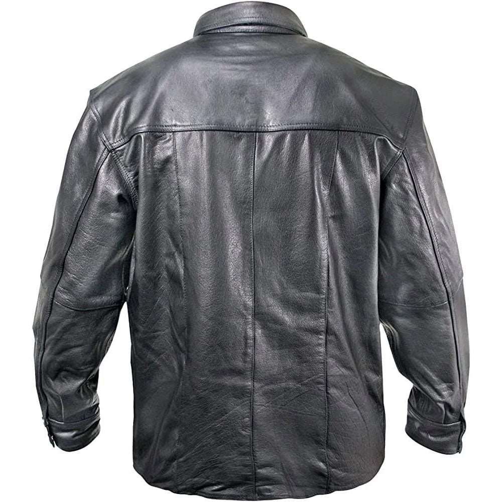 Black Genuine Leather Shirt for Men with Vintage Buffalo Buttons