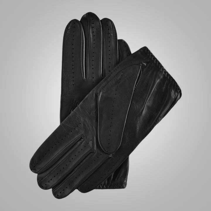 Gants de conduite en cuir d'agneau noir