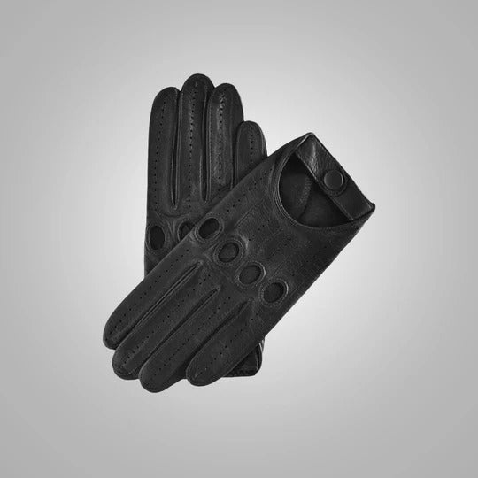 Gants de conduite en cuir d'agneau noir