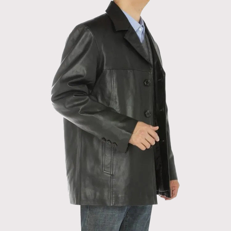 Veste blazer en cuir d'agneau noir pour homme