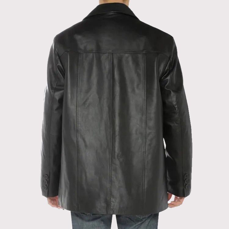 Veste blazer en cuir d'agneau noir pour homme