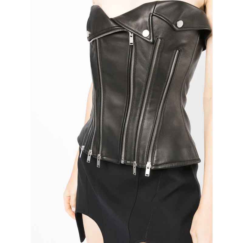 Haut corset en cuir noir