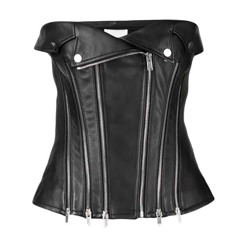 Haut corset en cuir noir